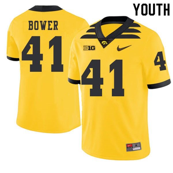 2019 Youth #41 Bo Bower Iowa Hawkeyes College Football Alternate Jerseys Sale-Gold